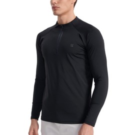 SENBWL Mens Long Sleeve Running Shirts Quarter Zip Pullover Skinny Moisture Wicking Workout Outdoor Sports Gym Athletic Hiking Golf Pickleball Shirts for Men 8801 Black XL