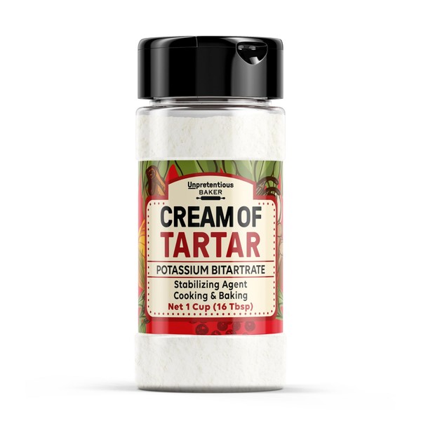 Unpretentious Cream of Tartar, 1 Cup, Non-GMO, Gluten Free, Vegan, Slotted Cap Spice Shaker