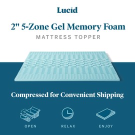 Lucid 2 Inch Mattress Topper Twin - Memory Foam Mattress Topper Twin - 5 Zone Gel Infusion - CertiPur Certified Foam