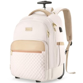Arcoyard Rolling Backpack For Adults With Wheels, 40L Wheeled Backpack For Women, Travel Roller Backpacks, Carry On Luggage, Rolling Bag, Beige