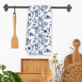 Xmsaitar Dog Corgi Chinoiserie Kitchen Towels, Blue And White Floral Cute Hand Bathroom Towels Gifts for Dog Lovers,Porcelain Rustic Cottagecore Decorative Tea Dish Towel Decor for Dining Room 16x24in