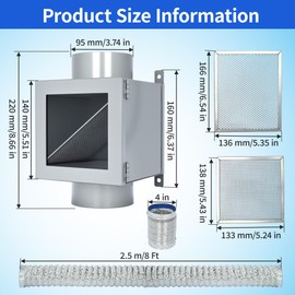 awliye Upgrated Metal Dryer Duct Lint Trap, Indoor Dryer Vent Kit Secondary Lint Trap Dryer Lint Catcher with 4 in 8FT Dryer Vent Hose, 2 Clamps, 2 Stainless Steel Mesh, for Electric Clothes Dryers