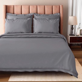 BIOWEAVES 100% Organic Cotton Full / Queen Duvet Cover Set, 3-Piece, 300 Thread Count Sateen Weave GOTS Certified Comforter Cover with Buttoned Closure and 2 Pillow Shams – Gray, 90x90 inches