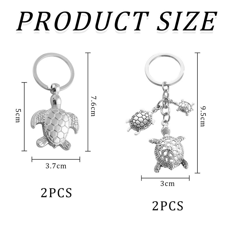 4 Pieces Turtle Keychains, Creative Cute Keychains, Animal Keychains, Metal