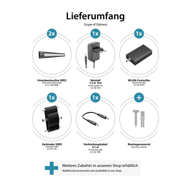 ledscom.de Siris Smart LED Under-Unit Light Black Matt with WLAN