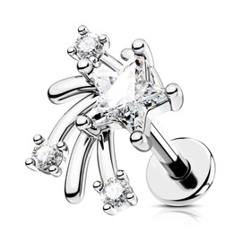 OUFER 16G Star Helix Earring Internally Threaded Tragus Stud Stainless Steel 316L Conch Piercing Helix Stud Clear CZ Flat Back Earring 6 mm Cartilage Earring For Women