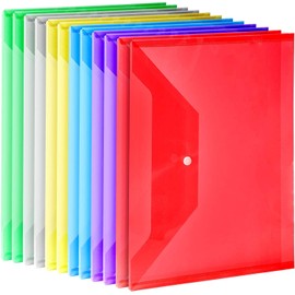 30pcs Poly Envelope Folders, Clear Plastic Envelopes with Snap Button Closure, Waterproof Transparent Project Envelope Folder, 6 Colors, A4 Size for School Office