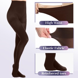 MANZI 2 Pairs Run Resistant Control Top Panty Hose Opaque Tights, Large, Coffee