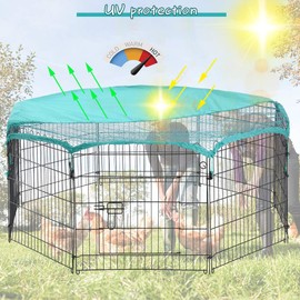 Pet Playpen 8 Panel Metal Protable Foldable Indoor Outdoor Pet Exercise Pen with Door & Cover Animal Heavy Duty Wire Yard Crate Kennel Cat Dog Playpen Enclosure for Rabbit Duck Chicken