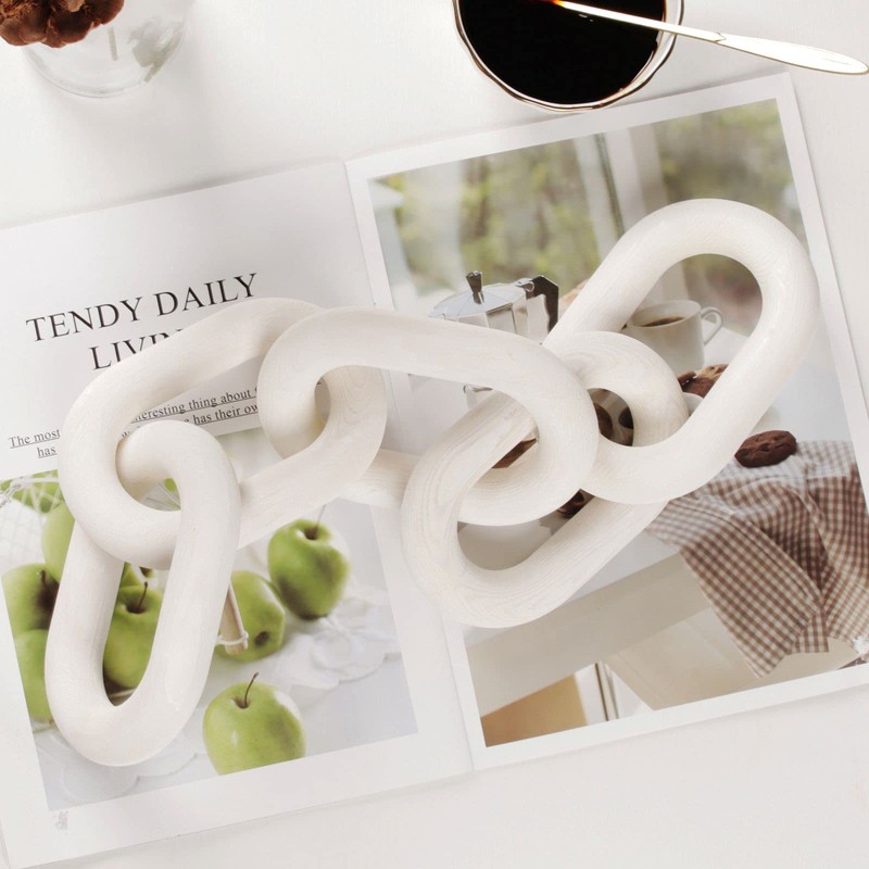 HMASYO White Wood Chain Link Decor, 5-Link Wooden Decorative Chain