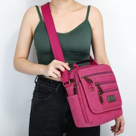 Sunsomen Men bag Canvas Shoulder Bag Small Messenger Crossbody Bag Work Bag Vintage Multi-function (Rose red)