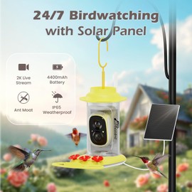 RichBird Smart Hummingbird Feeder with Camera Solar Powered, AI Identify, Instant Notification, Leakproof & Ant Moat, Outdoors Hanging, Idea Gift for Bird Lovers (20 oz)