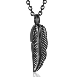 Feather Urn Pendant Necklace for Ashes Stainless Steel Memorial Jewelry Birds Feather Design Urn Necklace for Women Men Cremation Jewelry Keepsake Urn Necklace, Stainless Steel, No Gemstone,