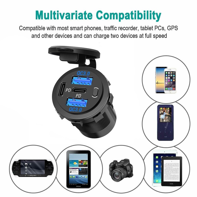4 Ports 12 V USB Outlet with On Off Switch