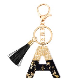 Suweibuke Fashion Black Key Chains for Women Girls, Initial Letter Keychains with Tassel, Charms for Key Purse Handbags Backpacks (Black-A)