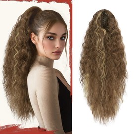 Sofeiyan Ponytail Hairpiece with Clip, 56 cm Long Wavy Curly Ponytail Extension Claw Clip-In Synthetic Hair Extension Braid for Women, Brown & Blonde