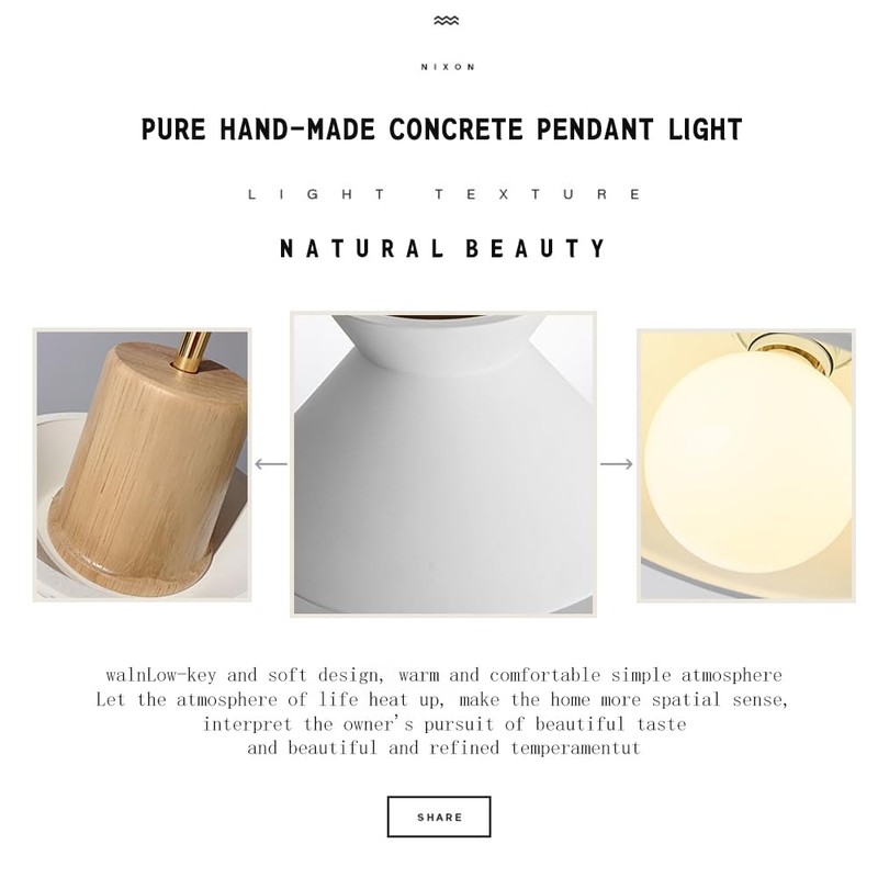 OROILUPU 7.7'' Concrete Pendant Lights Kitchen Island Hanging Lights Unique