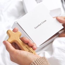 Walk Through Faith Comfort Cross - Small Wooden Cross - Christian Gifts - Holy Land Olive Wood Cross - A Heartfelt Meaningful Gift for Your Loved Ones