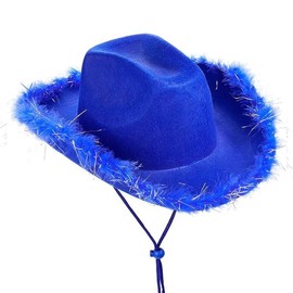 Pohotobooth Props Ltd Western Cowboy & Cowgirl Hats – One Size Fits Most – Perfect for Rodeos, Costumes, Festivals, Parties & Country-Themed Outfits (Royal Blue Feather Trim)