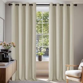 Deconovo Deconovo Thermal Insulated Room Darkening Curtains Energy Saving Super Soft Eyelet Curtains for Bedroom 55 x 114 Inch Light Beige 2 Panels