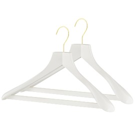 MAWA by Reston Lloyd, European Wooden Hanger, Beech Wood Body Form Hanger with Wide Supportive Shoulders, Rotating Hook, White Finish, for Shirts, Blazers, Pants, Dress Clothes, (27232), Set of 2