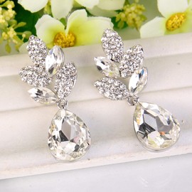 Ever Faith® Art Deco Crystal Party Earrings in Sapphire Blue, Silver Tone, Alloy