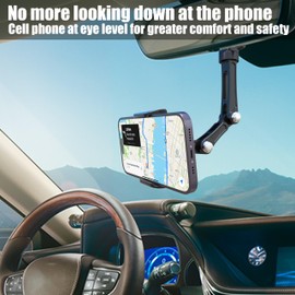 Rear View Mirror Phone Holder,Rearview Mirror Phone Holder for Car Aluminum Alloy Mount Multi-Angle Adjustment Rotatable Retractable Universal Cell Phone Car Mount for All Phones