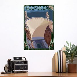 Lantern Press 12x18 Inch Metal Sign, Hoover Dam Aerial