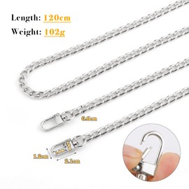 BETESSIN Handbag Chain Metal Silver 120 cm Carry Strap with 2 Pieces Carabiner Ring O-Ring Bags Chains Shoulder Strap Purse Shoulder Strap Chain Strap DIY Bag Making Crafts
