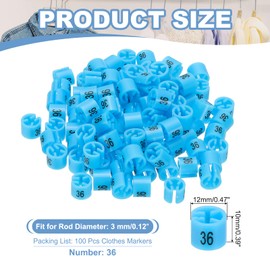 PATIKIL 100 Pcs Clothes Hanger Markers Number 36 Tags Fit 3mm Rod Garment Size Tag Hanger Clips Round Color Coding Label for Clothing Hangers, Blue
