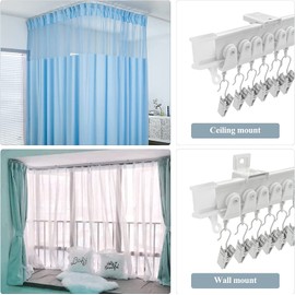 Ceiling Curtain Track, Flexible Bendable Curtain Track Wall Mount Room Divider Curved Ceiling Track System with Clips 10Ft Plastic Curtain Rails for Rv Shower Curtains