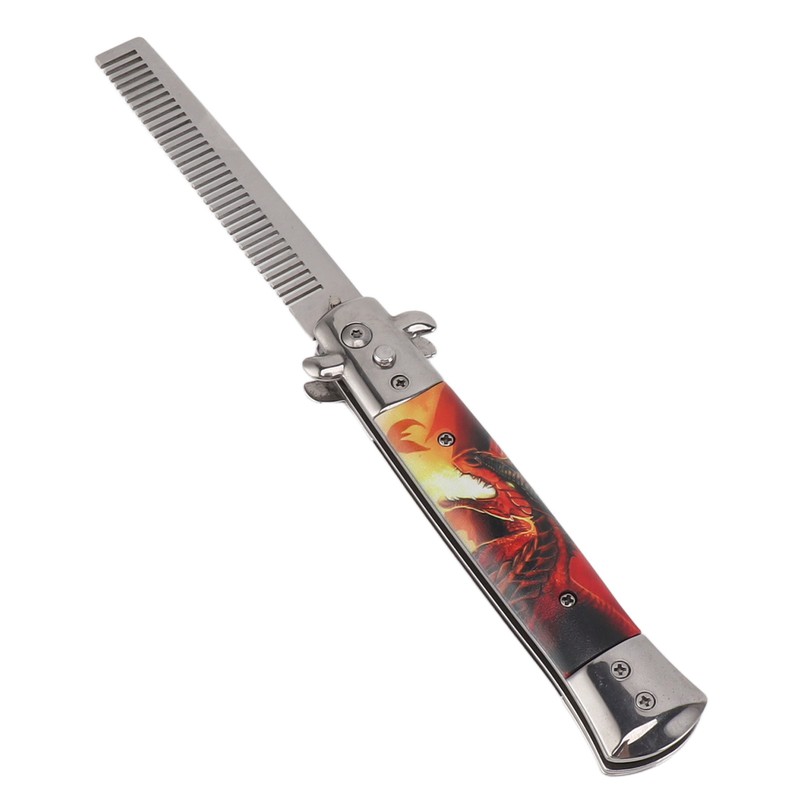 Hairdressing Spring Comb Stainless Steel Folding Portable Switchblade Comb for