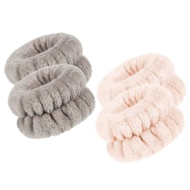 2 Pairs Facial Wash Wrist Bands Wristbands Water Absorbent Quick Dry Elastic Fluffy Soft Wrist Sweatband Cotton Wash Band BEIHOO (Brown+Khaki)