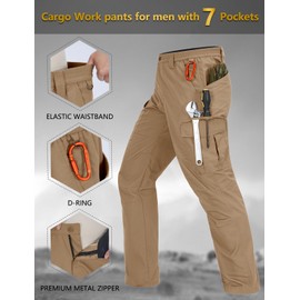 Mens Cargo Work Pants Waterproof Hiking Pants for Men Ripstop Tactical Pants Multi Work Pant with 7 Pockets khaki-44W*32L