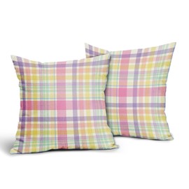 Spring Plaid Pillow Covers 20x20 Set of 2 Easter Colorful Pink Yellow Purple Buffalo Plaid Tartan Print Decorative Outdoor Pillowcases Farmhouse Seasonal Throw Cushion Case Couch Sofa Bed Decor