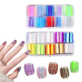 XEAOHESY 20 Rolls Aurora Glass Paper Nail Art Sticker 3D Holographic Aurora Glass Reflective Mirror Shard Effect Rainbow Thin Iridescent Cellophane Films Foil Nail Wraps for Women Nail Art（B+H）