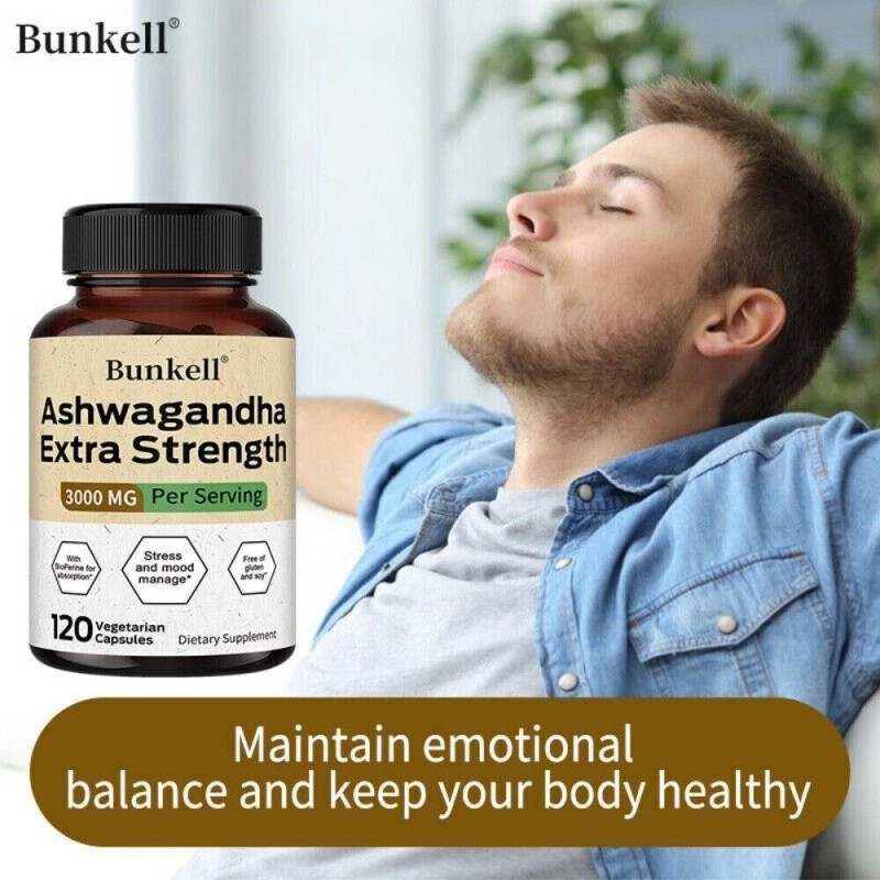Bunkell Ashwagandha Capsules with BioPerine for Absorption Stress and Mood