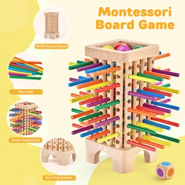 Mystooy Wooden Board Game,Montessori Toy with 42 Colorful Wooden Sticks and Dice,Fine Motor Skills Educational Toy,Family Travel Game Outdoor Children's Game for 3 4 5 6 Years Old Kids