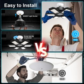 XILLUMI CORE 2 Pack Garage Light, 200W 20000LM 6500K LED Shop Lights, LED Garage Ceiling Lights with 6+1 Adjustable Panels for Basement, Barn, Warehouse, Attic Lighting Support E26/E27 Socket