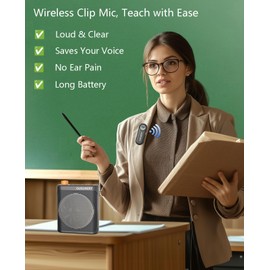 Voice Amplifier for Teachers with 2 Lav Mic, Portable Classroom Microphone for Teachers Wireless, Long Battery Voice Amplifier Wireless Microphone System for Teaching, Speaking, Presentations（BLACK)