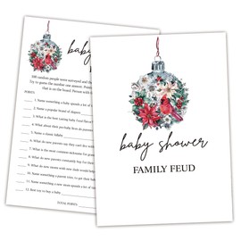 Christmas Baby Shower Family Feud Game - Pack of 30 Game Cards 1 Answer Key, Greenery Baby Shower Game for Boy & Girl, Christmas Baby Shower Decorations, Christmas Baby Feud Game Supplies-05