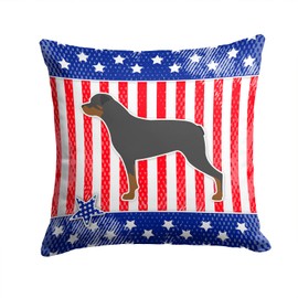 Caroline's Treasures BB3366PW1414 USA Patriotic Rottweiler Fabric Decorative Pillow Machine Washable, Indoor Outdoor Decorative Pillow for Couch, Bed or Patio, 14Hx14W