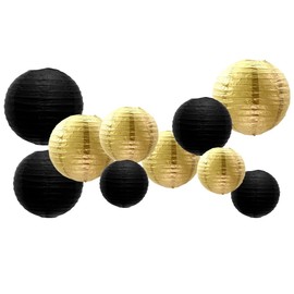 GAKA FAVOR Set of 10 Paper Lanterns, Black Gold, Hanging Decoration, Paper Lanterns for Wedding, Christening, Birthday, Communion, Valentine's Day, Mother's Day Party Decoration