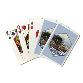 Monterey Bay, California - Rocky Shore and Cypress Tree - Contour 98439 (Playing Card Deck - 52 Card Poker Size with Jokers)