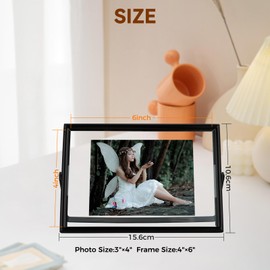 AhaGo Black Floating Frame (4"x6", Horizontal), For Picture 3x5, 2x3, 1x2, Small Desktop Photo Frame, Home or Office Decor, Classy For Holiday, Birthday or Wedding