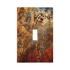 Shabby Old Aged Rust Rusty Tumbled Antique Brass Patina Copper Metal Print 1 Gang Single Toggle Electrical Outlet Light Switch Wall Plate Receptacle Face Plate Cover Decorative One Device Switchplate