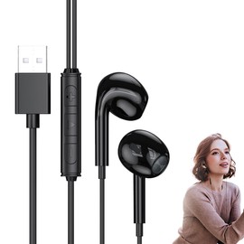 MAIXIANGGUOJI USB Earphones for PC, Headset with Microphone Headphones for Computer,Wired In Ear Earphone with USB Connection for Laptop Business Office Live Broadcast Gaming 8.2 Ft (Black)