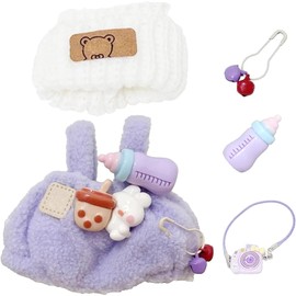 SSKHE 3 Pcs Outfit Set for 17cm Dolls, Includes Hat + Sweater + Camera Accessory, Cute Plush Clothing Accessories, No Doll Included, Suitable for 17cm Doll (Purple)