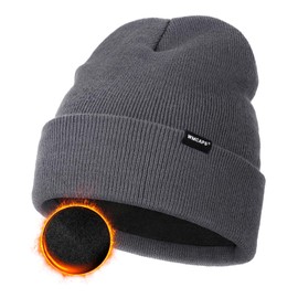 Wmcaps Knit Beanie for Men, Unisex Classic Winter Hats, Fleece Lined Cuffed Mens Beanie and Women, Workwear Thermal Woolly Hat, Birthdays for Her or Him(Slate Gray)