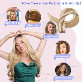 Elailite Human Hair Extensions Clip in Real Natural Hair - 8 Pieces Thin Weft Full Head Remy Hair Straight - #12/613 Golden Brown Mix Bleach Blonde - 8 Inch (45 g)